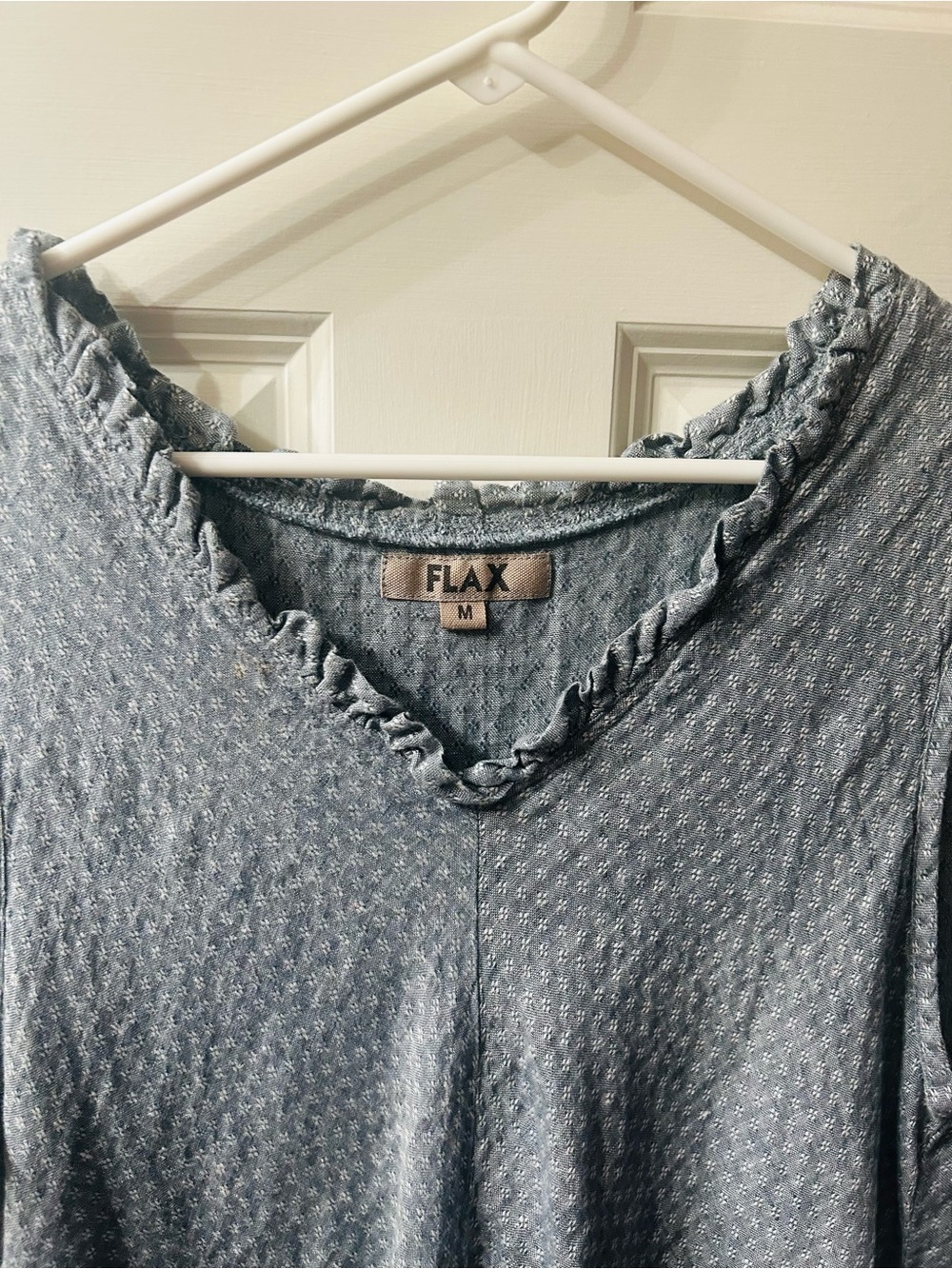 Flax Light Blue Textured Ruffle V-Neck Top - Picture 4 of 6